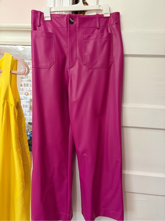 Maeve Pants - Maeve Colette Vegan Leather Fuchsia Cropped Wide-Leg Pants